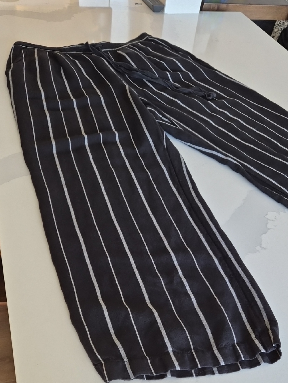 a new day Black Wide-Leg Pinstripe Drawstring Pants